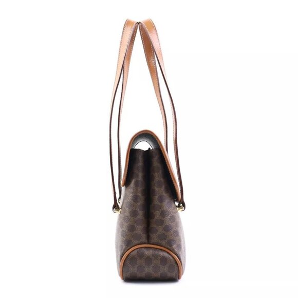 Auth CELINE Macadam Handbag Brown PVC/Leather/Goldtone authentic - Picture 3 of 16